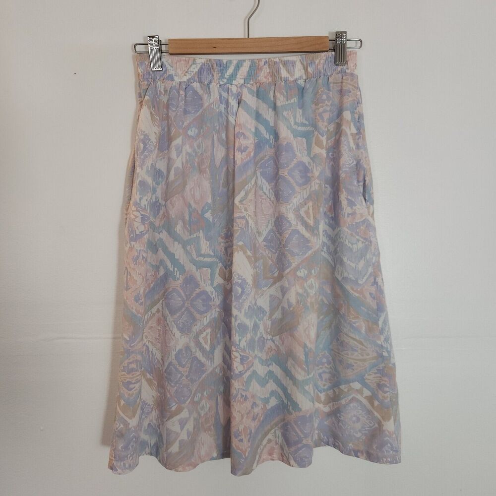 Vintage 80s Midi‎ Skirt 6P Multicolor Neutral Boho Light Academia Petites